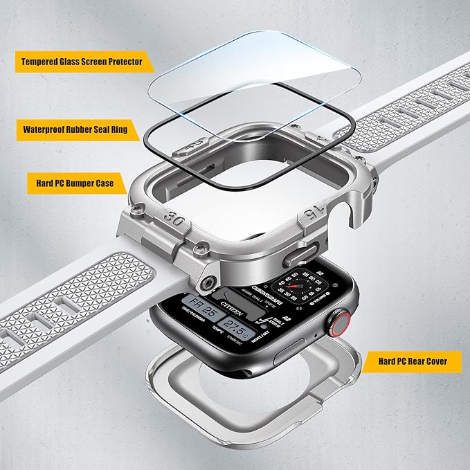 Dsytom Waterproof Case with Band Compatible for Apple Watch Band 45mm 44mm 41mm 40mm for Men