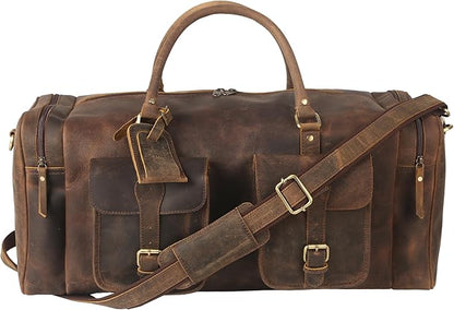 KomalC 24 inch Duffel Bag Travel Sports Overnight Weekend Leather Duffle Bag for Gym Sports Cabin
