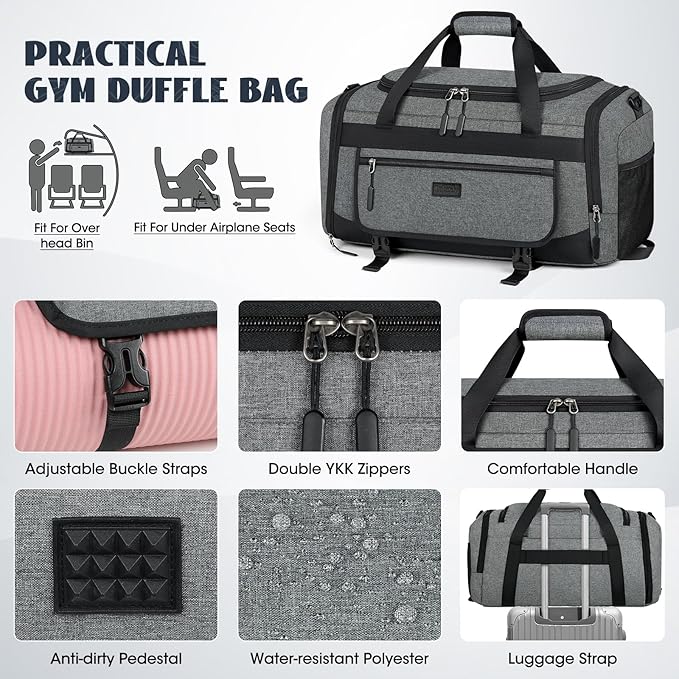 IGOLUMON Gym Bag for Men 40L Sports Duffel Bags Gym Duffle Bag Women with Shoe Compartment & Wet