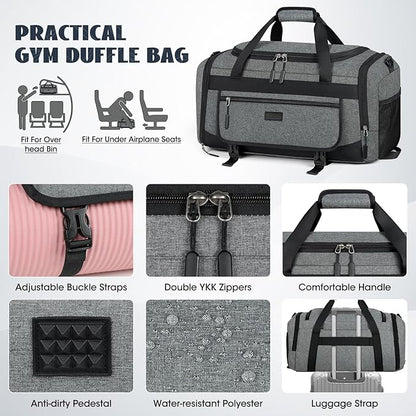 IGOLUMON Gym Bag for Men 55L Sports Duffel Bags Gym Duffle Bag Women with Shoe Compartment & Wet
