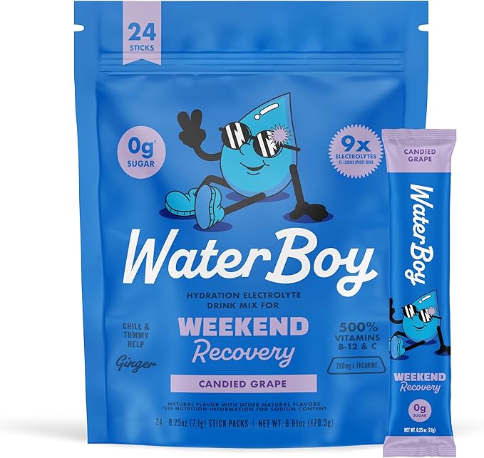 Waterboy Weekend Recovery | 3,187mg Electrolyte Powder Packets | Ginger + L-Theanine + Vitamins |