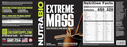 NutraBio Extreme Mass Gainer Protein Powder, 53G Protein, Clean Weight Gainer, Increase Muscle