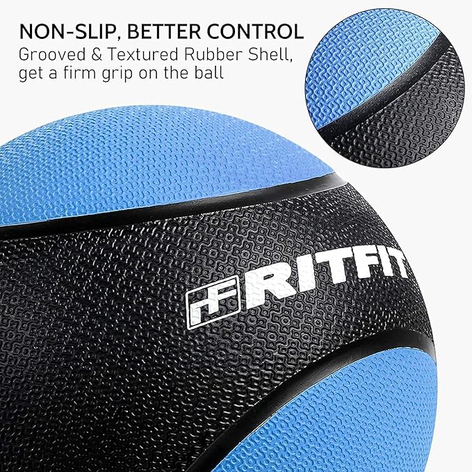 RitFit Weighted Medicine Ball - Non-Slip Rubber Shell & Dual Texture Grip - Workout Exercise Ball