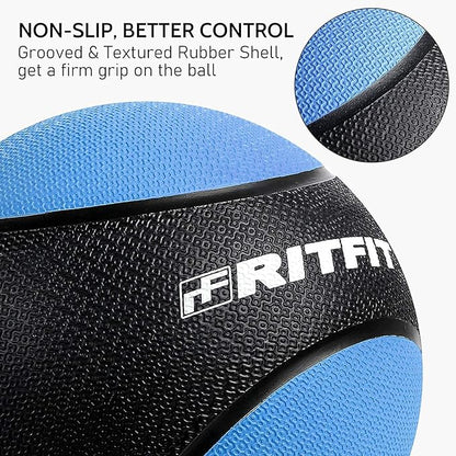 RitFit Weighted Medicine Ball - Non-Slip Rubber Shell & Dual Texture Grip - Workout Exercise Ball