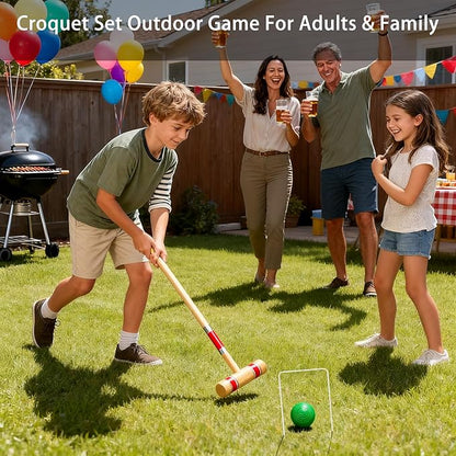 Pointyard Six Player Croquet Set, 28’’ Croquet Set with Wooden Mallets/Colored Ball/Wickets/Stakes