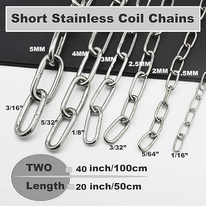 3/16 inch(5mm) Wire Diameter Stainless Steel Safety Chains 20 inch Long Link Rings Light Duty Coil
