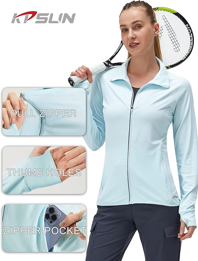 Women's UPF 50+ UV Sun Protection Clothing Long Sleeve Athletic Hiking Shirts Lightweight SPF Zip