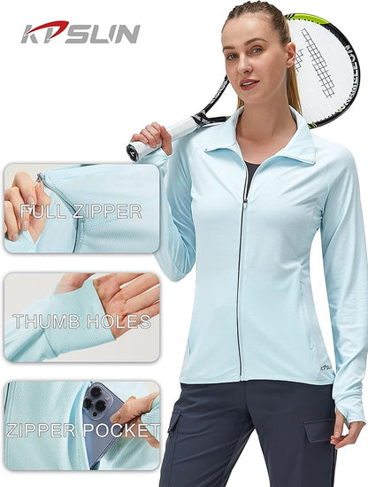 Women's UPF 50+ UV Sun Protection Clothing Long Sleeve Athletic Hiking Shirts Lightweight SPF Zip