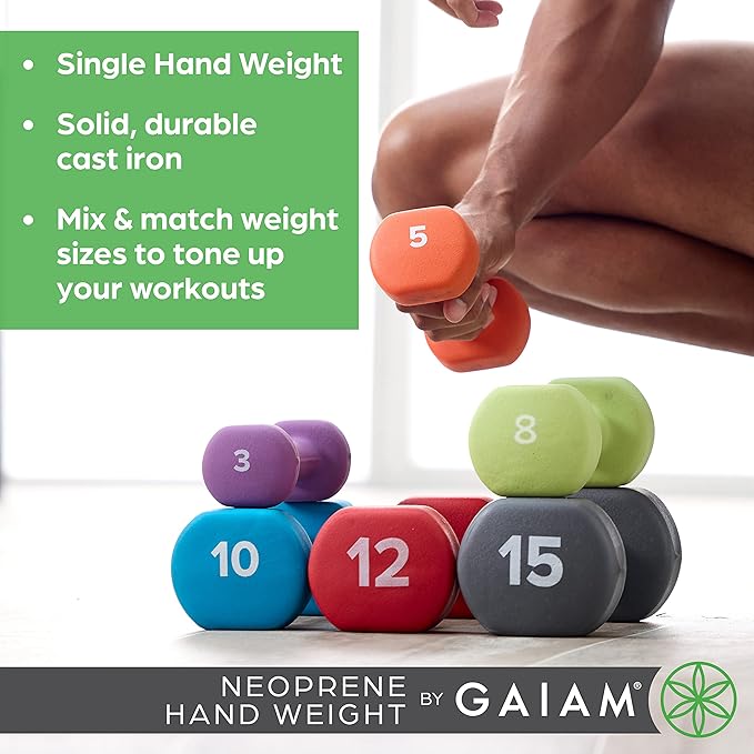 Gaiam Dumbbell Hand Weight (Sold in Singles) - Neoprene Coated Exercise & Fitness Dumbbell for Home