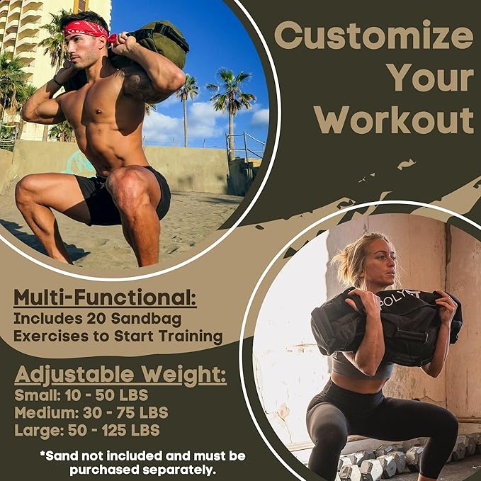 Polyfit Classic Sandbag - Heavy Duty Workout Sandbag for Fitness with 8 Gripping Handles for Sand