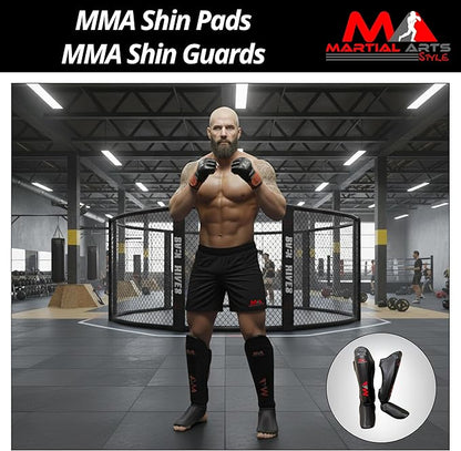 Muay Thai Shin Guards, Shin Pad for Martial Arts, Kick Boxing Leg Instep Protection Pads for