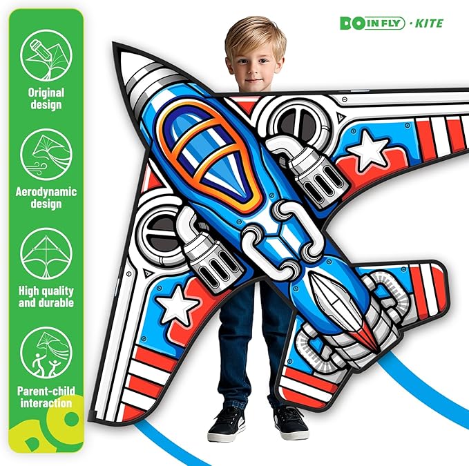 Kite for Ages 8-12, Easy to Fly and Assemble Fighter Plane Kites for Beginner, Single Line String