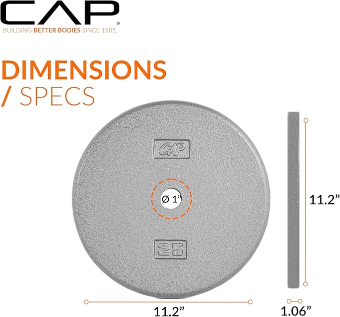 CAP Barbell Standard 1-Inch Cast Iron Weight Plates - Singles & Sets | 1.25-50 lbs | Multiple