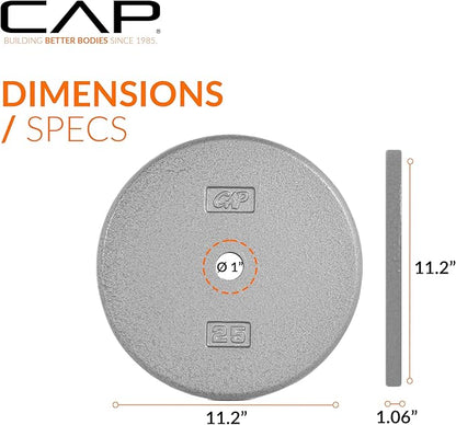 CAP Barbell Standard 1-Inch Cast Iron Weight Plates - Singles & Sets | 1.25-50 lbs | Multiple