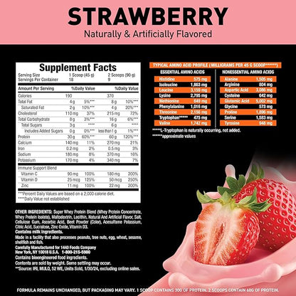 Body Fortress Super Advanced Whey Protein Powder, Strawberry, Immune Support (1), Vitamins C & D
