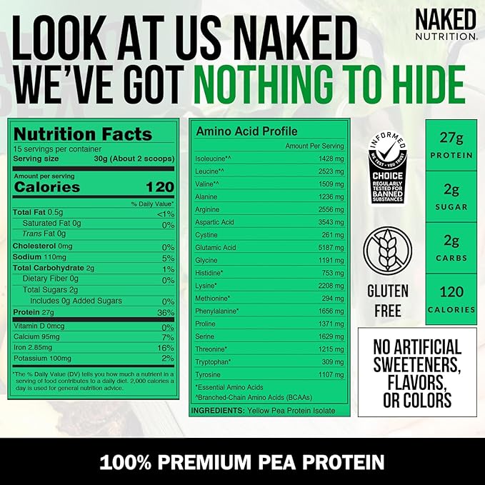 Naked Pea - Pea Protein Isolate - Plant Based, Vegetarian & Vegan Protein. Easy to Digest, Non-GMO