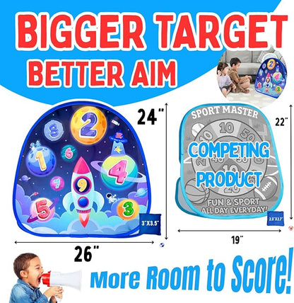 2 in-1 Dinosaur and Spaceship-Themed 27-inch Bean Bag Toss Game Set for for 1-2 Players, Backyard