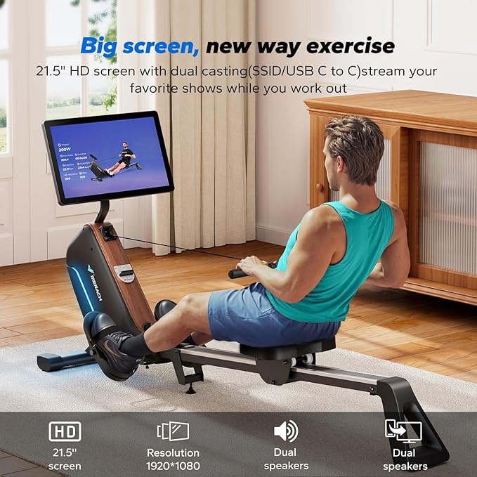 MERACH Rowing Machines for Home, Powerful Electromagnetic Row Machine with 51.2" Extended Rail