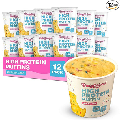 Bootylicious | High-Protein Muffin | 25g Protein, 7g Net Carbs, 2.32-2.75oz Cup, 12-Pack (Birthday