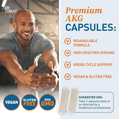 Dr. Tobias AKG Supplement 1000mg Per Serving, Bioavailable Alpha Ketoglutaric Acid, Supports