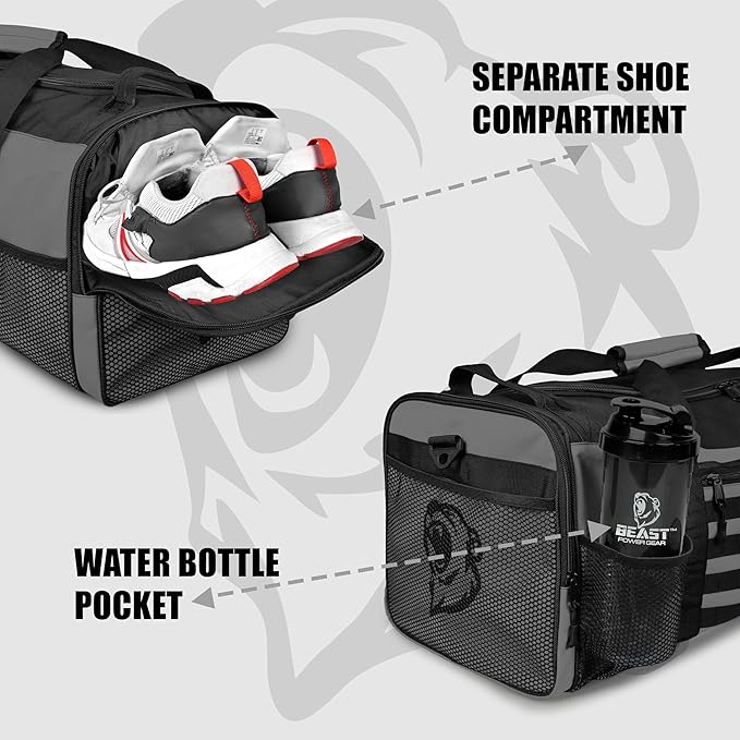 Duffel Gym Bag For Women with Shoe Compartment, Sports Bag with Zippered Pockets, Adjustable Straps