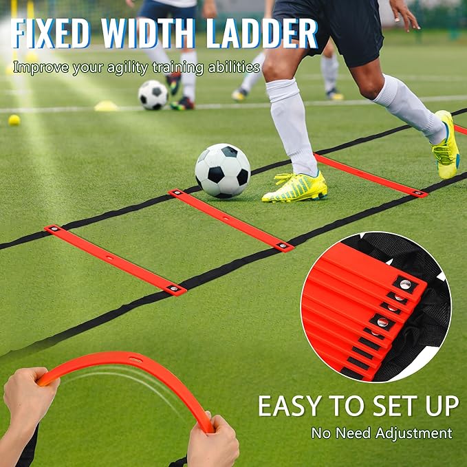 Fixed Rung Agility Ladder - 20ft 12 Rungs No Tangle Speed and Agility Training Equipment for Soccer