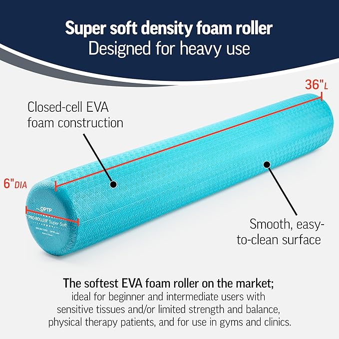 OPTP PRO-Roller Super Soft Density Foam Roller 36 in - Light Blue Low Density Foam Roller for