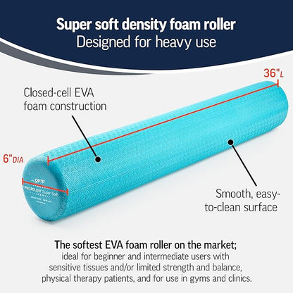 OPTP PRO-Roller Super Soft Density Foam Roller 36 in - Light Blue Low Density Foam Roller for
