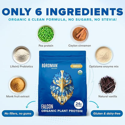 Falcon Vegan Protein Powder Organic, Stevia & Sugar Free, Plant Based Protein, Low Carb, Dairy