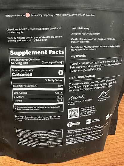 ProMix Nutrition Stim-Free Pre-Workout Powder, Raspberry Lemon - 274g - Maximize Focus, Energy &