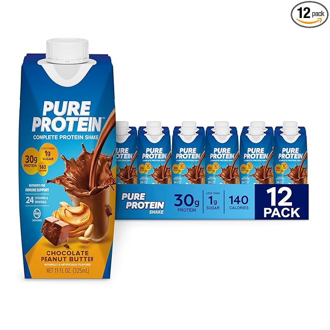 Pure Protein Chocolate Peanut Butter,Ready to Drink and Keto-Friendly, Vitamins A, C, D, and E Plus