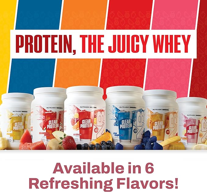 NutraBio Clear Protein Powder, Strawberry Lemonade - 20 Servings, 20g Clear Whey Protein Isolate, 0