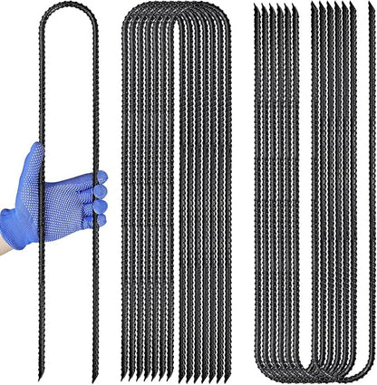 Trampoline Ground Anchors 24-Inch Heavy Duty U Rebar Stakes for Trampoline, Dog Fence, Black