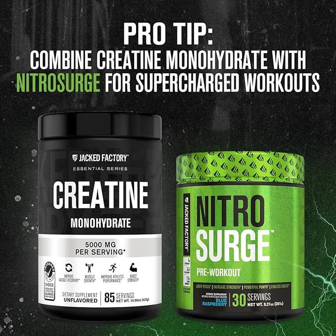 Jacked Factory Creatine Monohydrate Powder 425g - 5g Daily Creatine Supplement for Men and Women