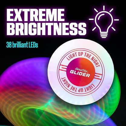 GlowCity Glider LED Glow-in-The-Dark Flying Disc – Bright, Rechargeable, Durable, Water-Resistant