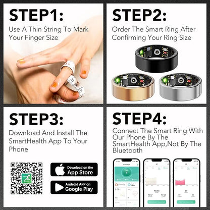 Smart Health Ring for Women Men Fitness Tracker with Heart Rate, Blood Oxygen, Blood Pressure