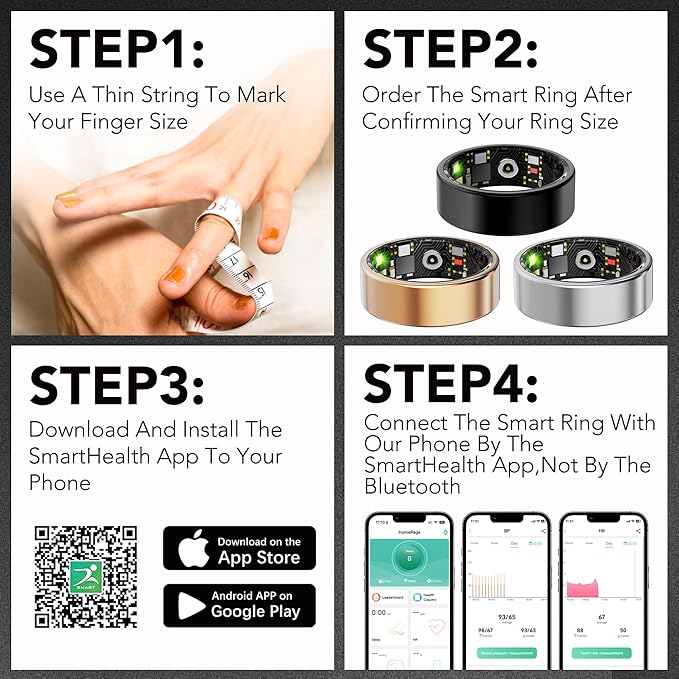 Smart Health Ring for Women Men Fitness Tracker with Heart Rate, Blood Oxygen, Blood Pressure