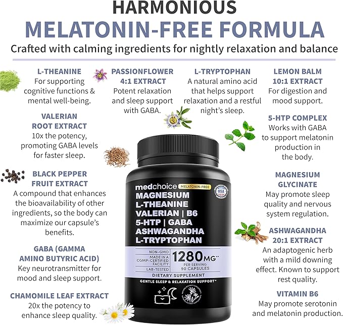 12-in-1 Sleep Support Capsules - Melatonin-Free and Non-Habit Forming Sleep Supplement with a