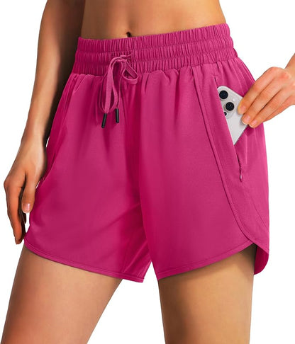Ksmien Women's 5" Athletic Running Shorts Quick Dry Lightweight Workout Gym Shorts with Zipper