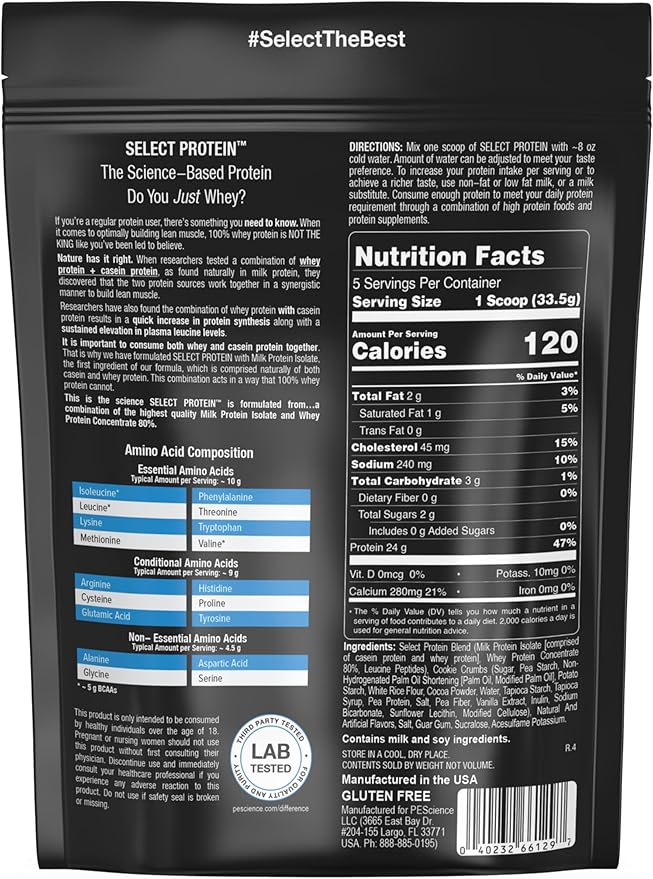 PEScience Select Protein Powder, Whey and Casein Blend, Clean Protein Powder for Women and Men, Low
