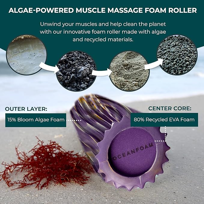 Oceanfoam Ripple Travel Foam Roller (11" x 3.35") Firm Mini Foam Roller for Physical Therapy, Deep
