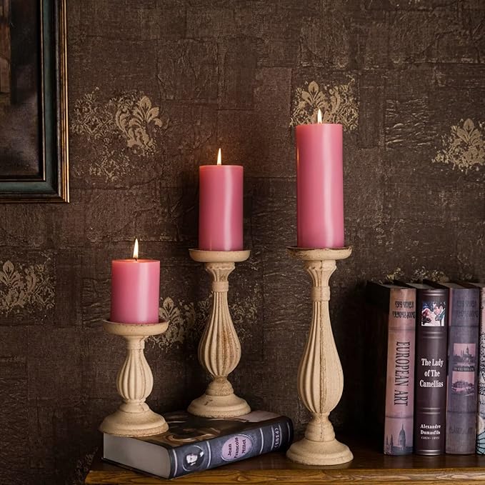 MOZEAL 3" x 4" Hand-Poured Unscented Candle,Dripless Pillar Candle Set of 3,Long Clean