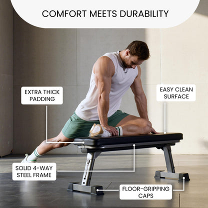Finer Form Gym Quality Foldable Flat Bench for Multi-Purpose Weight Training and Ab Exercises