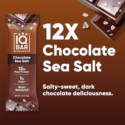 IQBAR Brain and Body Plant Protein Bars - Chocolate Sea Salt - 12-Count Low Carb - Gluten Free