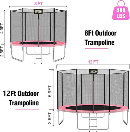AOTOB 8FT 10FT 12FT 14 FT 15FT Trampoline with Safety Enclosure Net，Outdoor Trampoline with