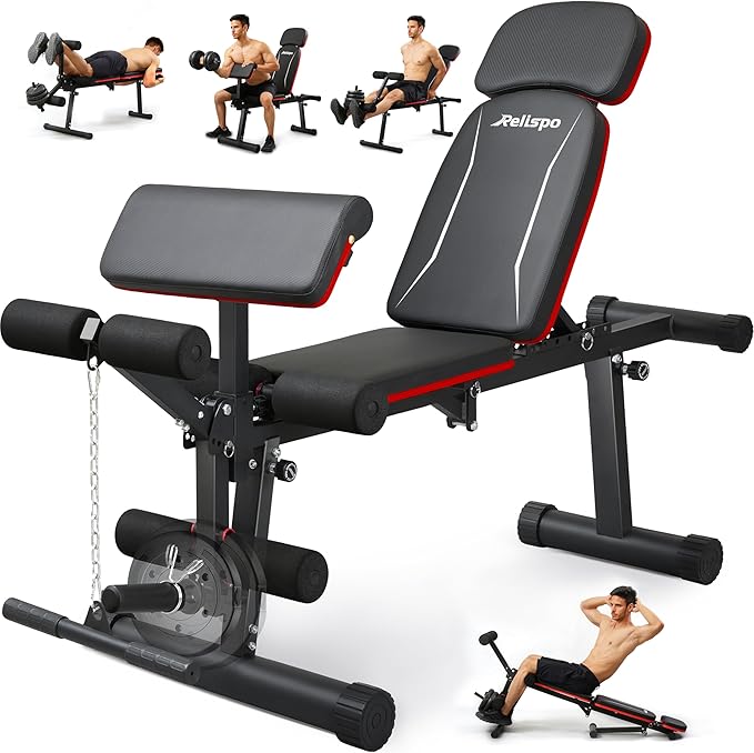 Upgraded Adjustable Weight Bench with Leg Extension and Leg Curl, 9 Back Positions & Foldable