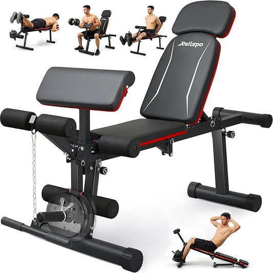 Upgraded Adjustable Weight Bench with Leg Extension and Leg Curl, 9 Back Positions & Foldable