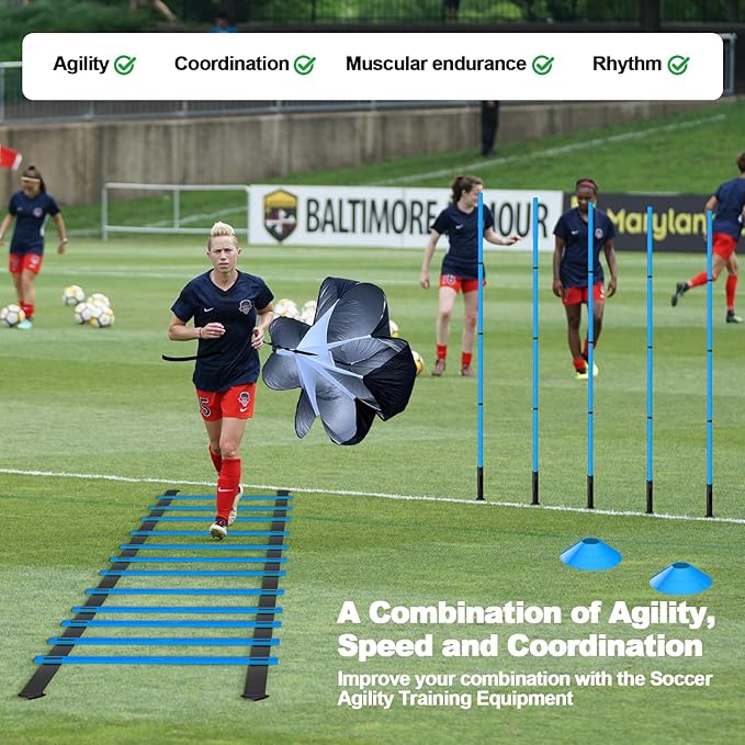 24Pcs Soccer Agility Training Equipment Set Ultimate Agility Poles Cones Ladder More for Quick