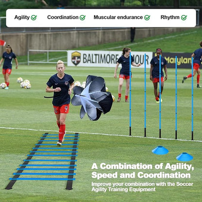 24Pcs Soccer Agility Training Equipment Set Ultimate Agility Poles Cones Ladder More for Quick