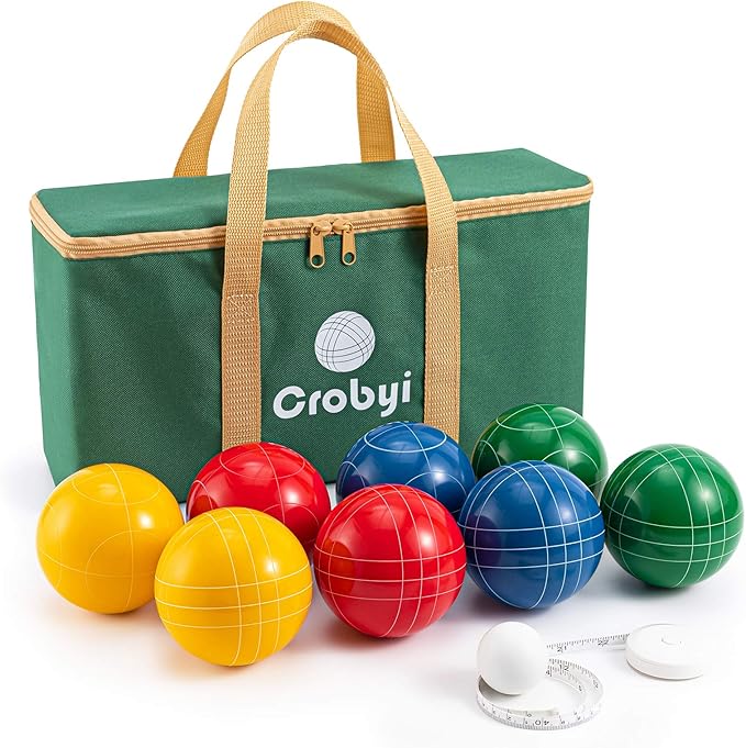Bocce Balls Set, 90mm Regulation Size and Weight, Durable Beach/Yard/Lawn Game for Kids, Adults and